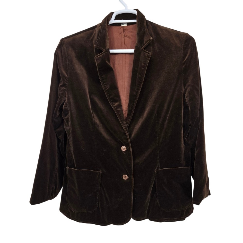 Vintage Chocolate Brown Velvet Jacket Blazer Womens L XL Fall Equestrian Preppy